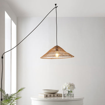 Nova 20.25" Farmhouse Coastal Rattan 180" Cord Plug-In or Hardwired LED Pendant - JONATHAN Y